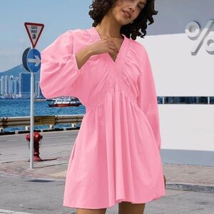 Pink V-Neck Mini Dress